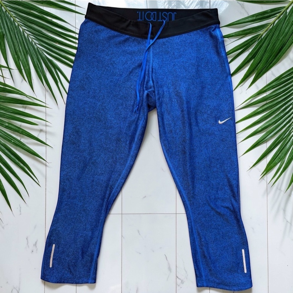 Nike Dri-FIT Blue Cropped Leggings Capri Pants Just Do It Waistband Size Large